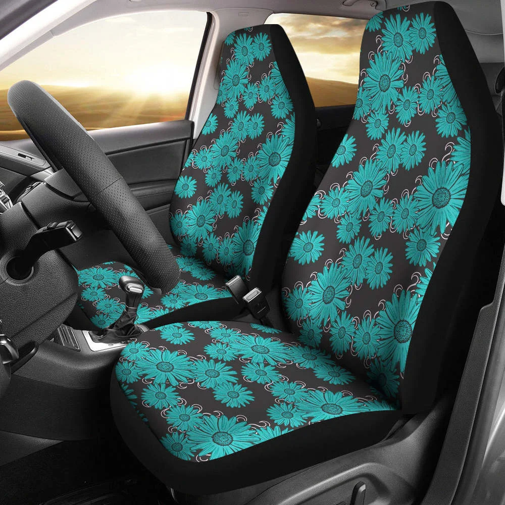 

Rustic Teal Daisy Chalky Style Art Car Seat Covers Universal Fit,Pack of 2 Universal Front Seat Protective Cover