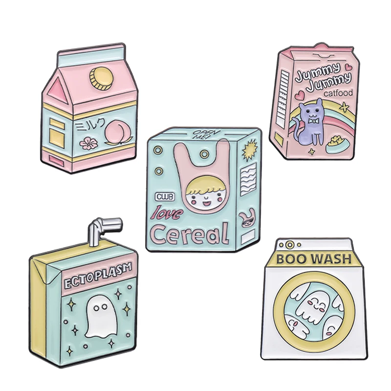 Cartoon Milk Box Cat Ghost Smalto Pin Cute Spooky Badge Jewelry Zaino Personalizzato Camicia Risvolto Distintivo Gioielli Amico Regalo Per Bambini