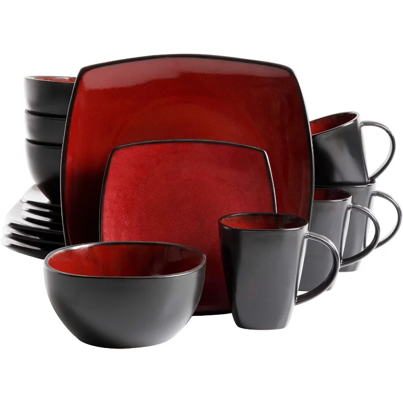 

Gibson Soho Lounge Square 16-Piece Dinnerware Set - Red dishes and plates sets