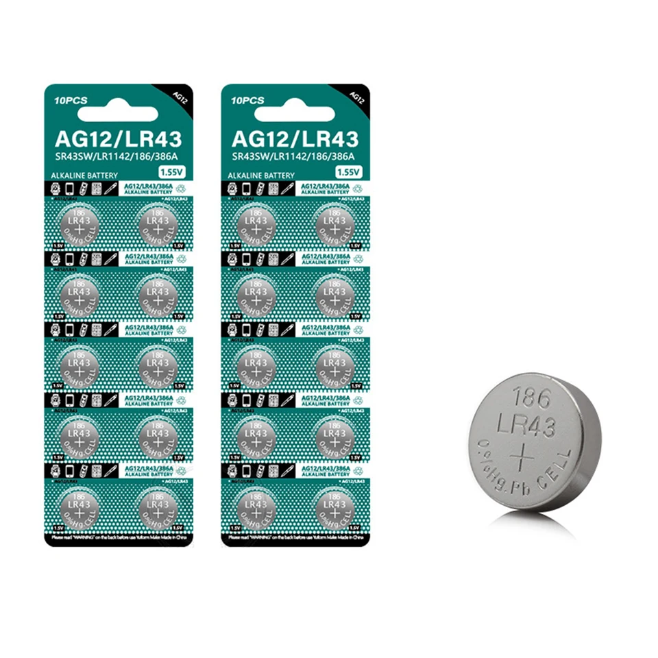 12 Pile Alcaline A Bottone AG12 1,5V – LR1142, LR43, 186 – Lunga Durata