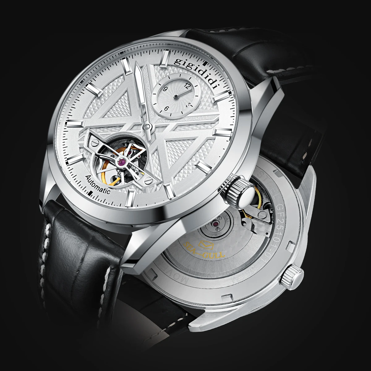 Mechanical Watch Men Business Leather Strap Waterproof Luminous Seagull ST25 Flywheel