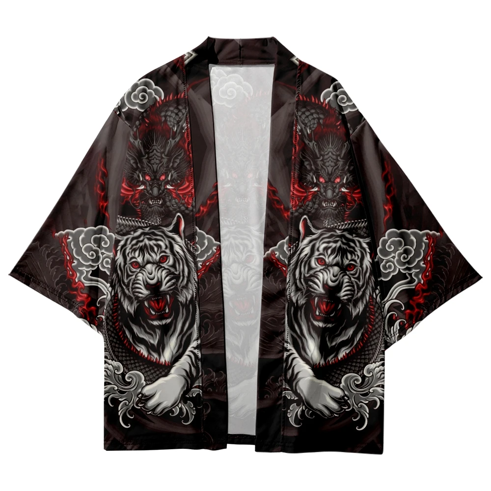 

Fashion Casual Dragon Tiger Print Cardigan Kimono Harajuku Women Men Yukata Japanese Streetwear Traditional Cosplay Haori