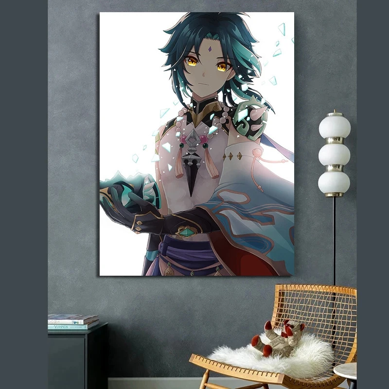 Anime genshin impacto jogo personagens masculinos elf xiao lona pintura  cartaz dos desenhos animados imagem da parede arte decoração do quarto casa  presentes - AliExpress