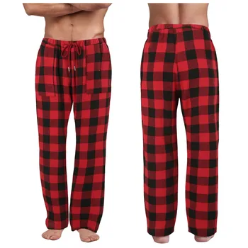 Men's High Waisted Red Plaid Drawstring Pajama Pants 1