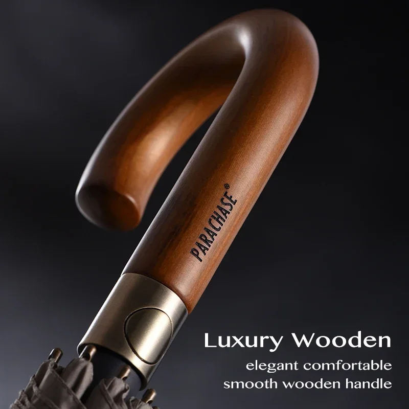 Parachase Big Umbrella Men Women Rain Double Layer Windproof 8 Ribs Wood Long Handle Umbrella Automatic Strong Guarda Chuva