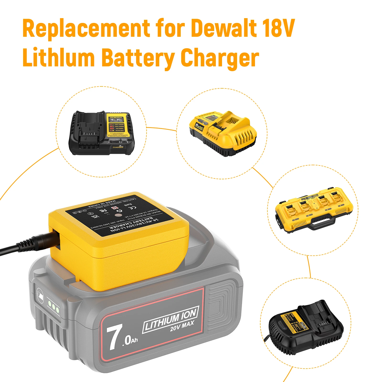 CEENR DCB112 - Cargador De Litio De 12 V 20 V MAX Para Estación De Carga Dewalt DCB206 DCB204 Dcb203 Dcb201 Dcb200 Reemplazo Para Cargador Dewalt