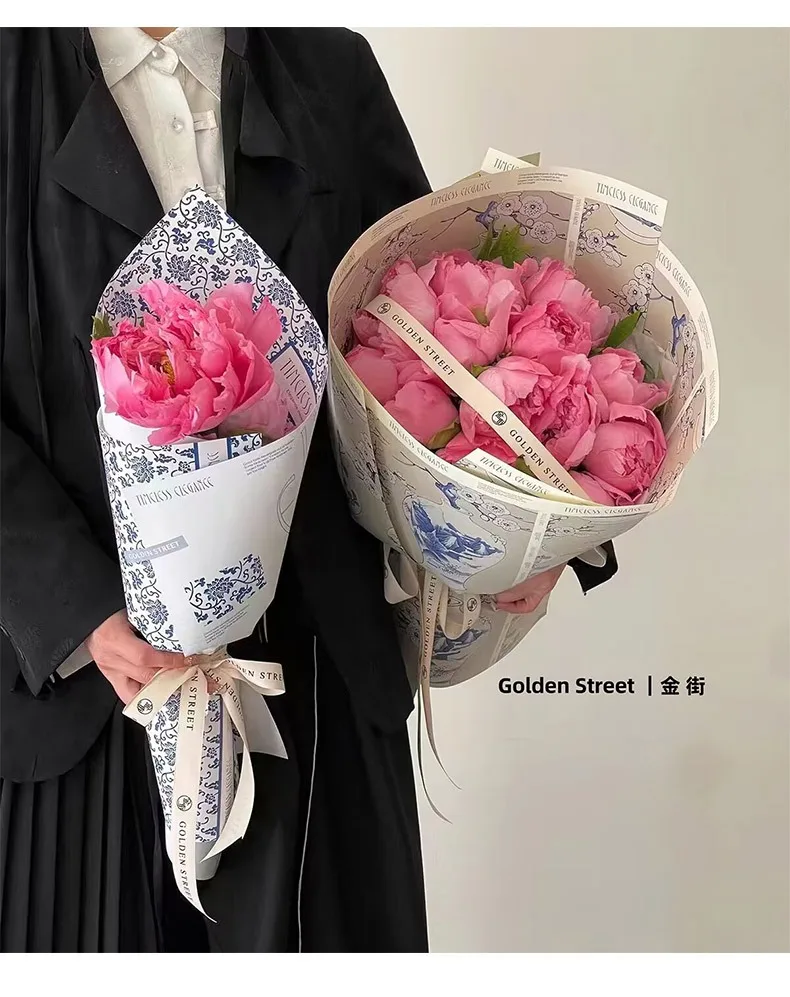 Description Picture 3 of item10pcs 58*38cm Blue and White Porcelain Pattern Packaging Paper Plant Pattern Packaging Papers Thickened Flower Packaging Paper