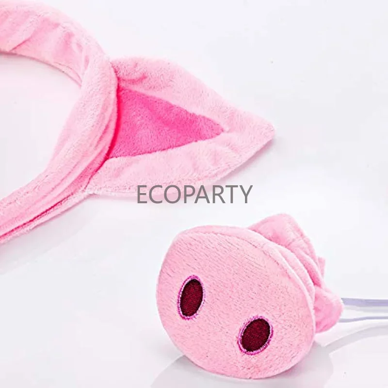 Pig Costume Set Pig Ears Nose Tail and Bow Tie Pink Fancy Dress Costume Kit Accessories for Kids Halloween Dress-up Play