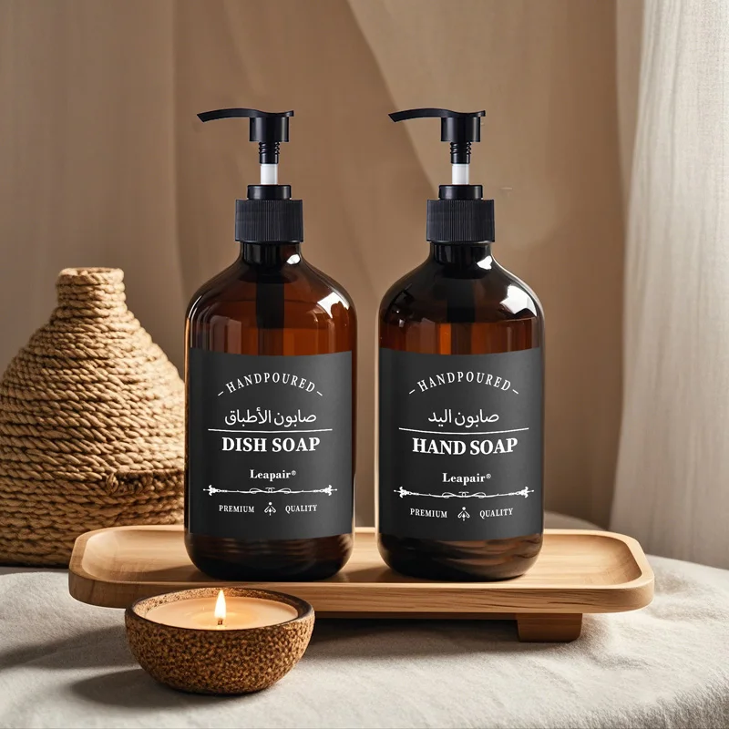 2PCS 500ml Hand Dish Soap Dispenser With Labels Refillable Container Bathroom Body Wash Shampoo Liquid Lotion Bottle Tray Holder soap dispenser shampoo dispenser dispenser bottle holder