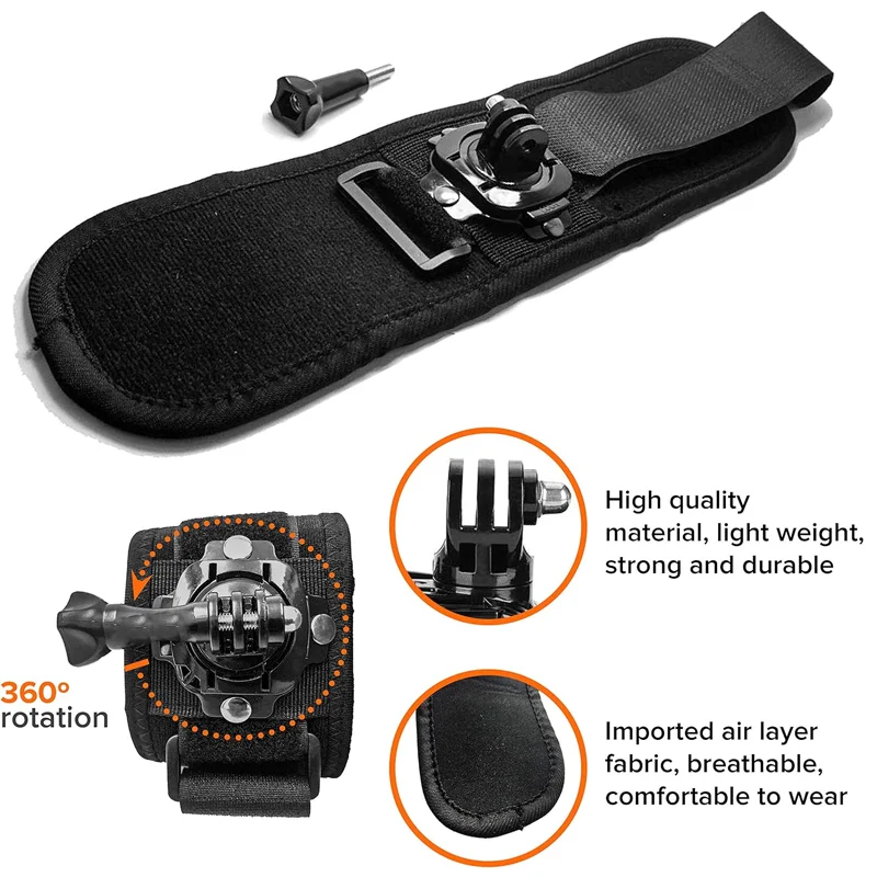 Wrist Strap Mount 360° Rotatable Holder For GoPro Hero 13 12 11 10 9 8 7 SJCAM AKASO Insta360 DJI Osmo Action Camera Accessories