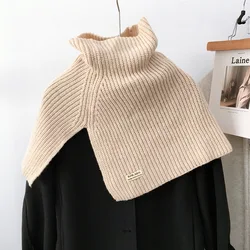 Elegant High Collar Knitted Scarf - Women's Soft Autumn/Winter Neck Wrap Shawl (Beige)