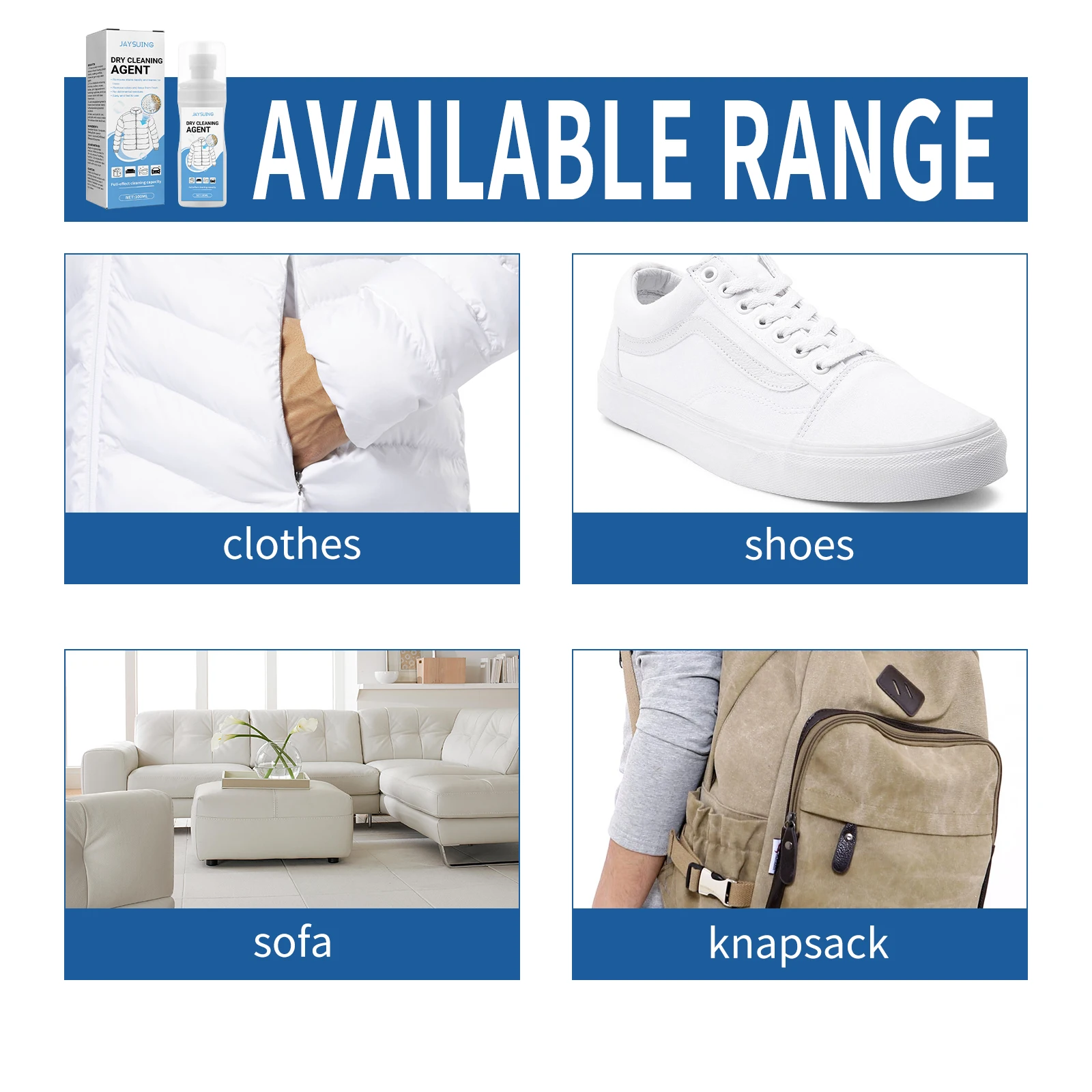 JAYSUING Fabric dry cleaning agent powerful decontamination convenient and fast for clothes, small white shoes, no need to wash