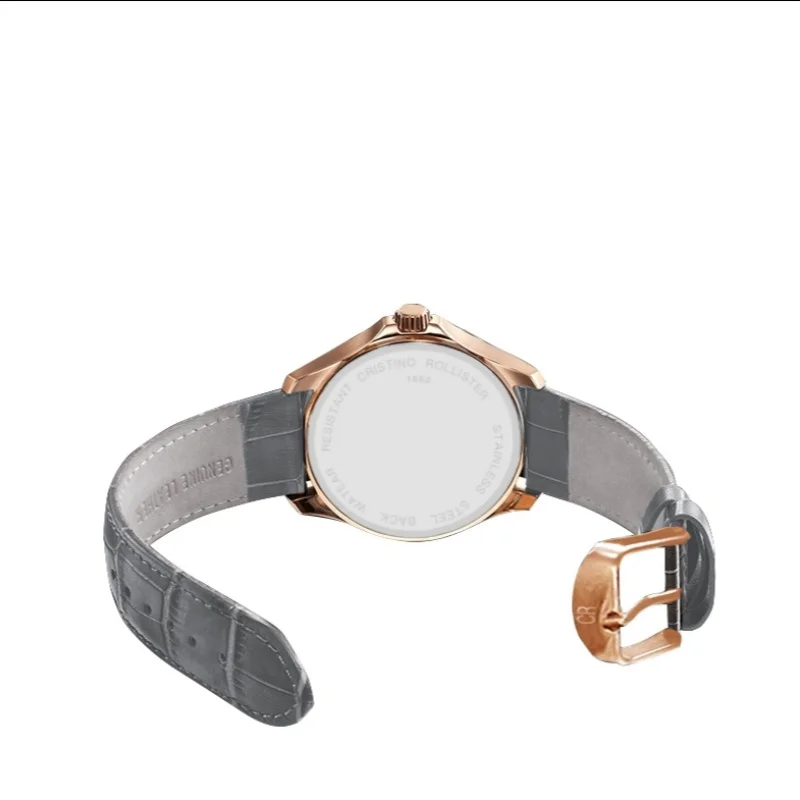 Cristino Rollister Men Watch Fashion Luxury Sport Men's Wristwatch Waterproof Leather Date Stainless Steel Quartz Watches Man