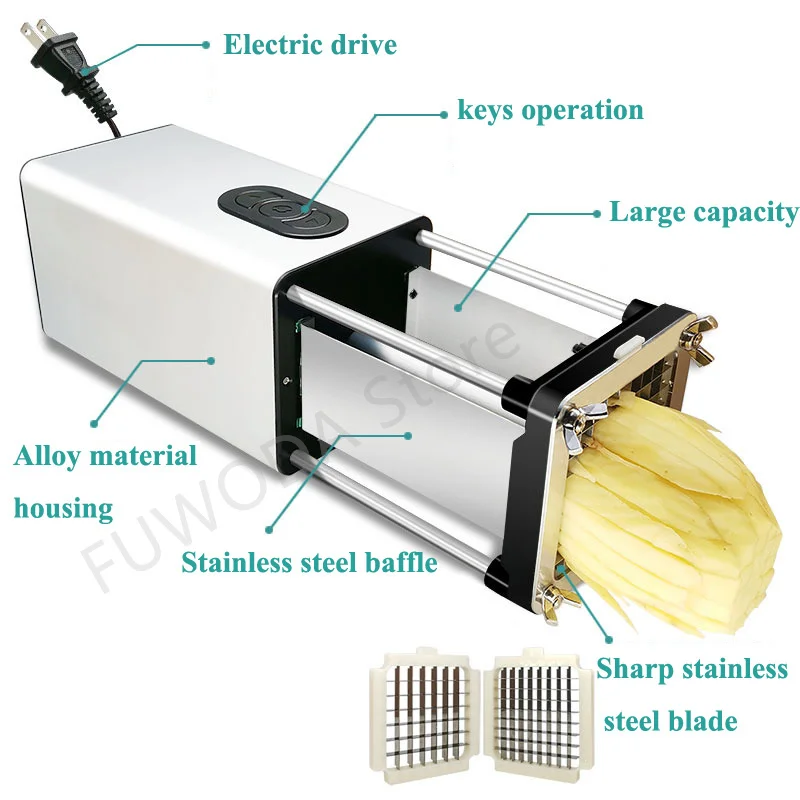 Electric Vegetable Cutter Commercial Electric French Fries Cutter Stainless Steel Potato Chips Onion Cucumber Cutting Machine Electric Vegetable Cutter