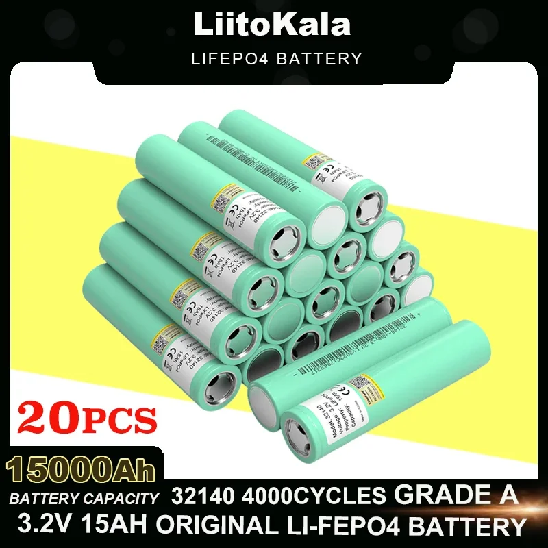 

20x LiitoKala 3.2V LiFePO4 32140 15Ah Battery pack DIY 4s 8s 12v 24V Inverter Electric Vehicle Travel Camping batteries Grade A