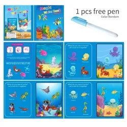 Magical Reusable Water Drawing Coloring Book for Early Education - Dinosaur, Princess, Ocean World, Letters Themes (Sea World 1book 1pen)