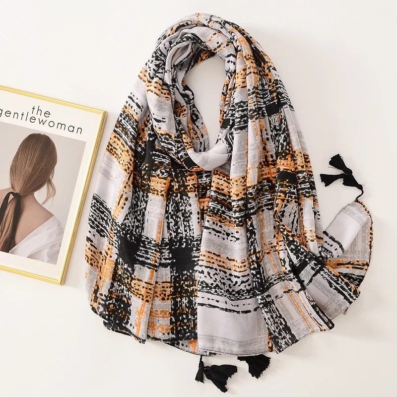 HUISHI Muslim Women Scarf Luxury Brand 2022 Beach Shawls Scarves For Ladies Cotton Headscarf Plaid Bandana Female Head Hijabs