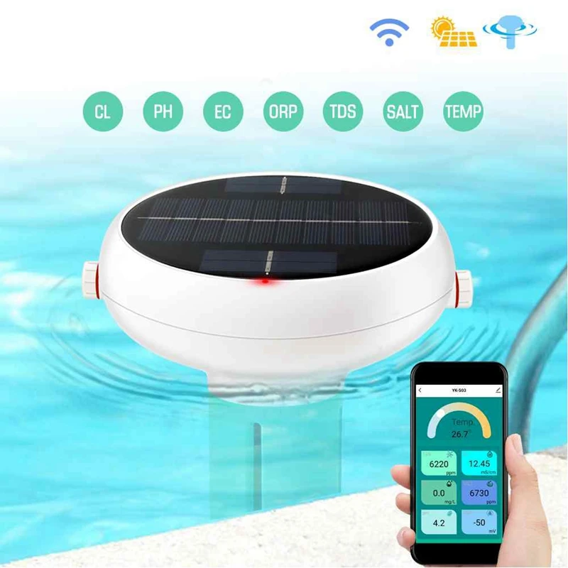 

7-in-1 Wifi Smart Water Tester USB Solar Digital Chlorine Meter PH TDS ORP EC CL Temp Salinity Water Test Analyzer Aquarium Pool