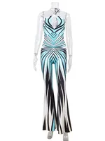 Ahagaga Fashion Printed Women Jumpsuits Halter Bandage Hollow Out Striped Skinny Flare Pants Sexy Streetwear Rompers Female - Image 6