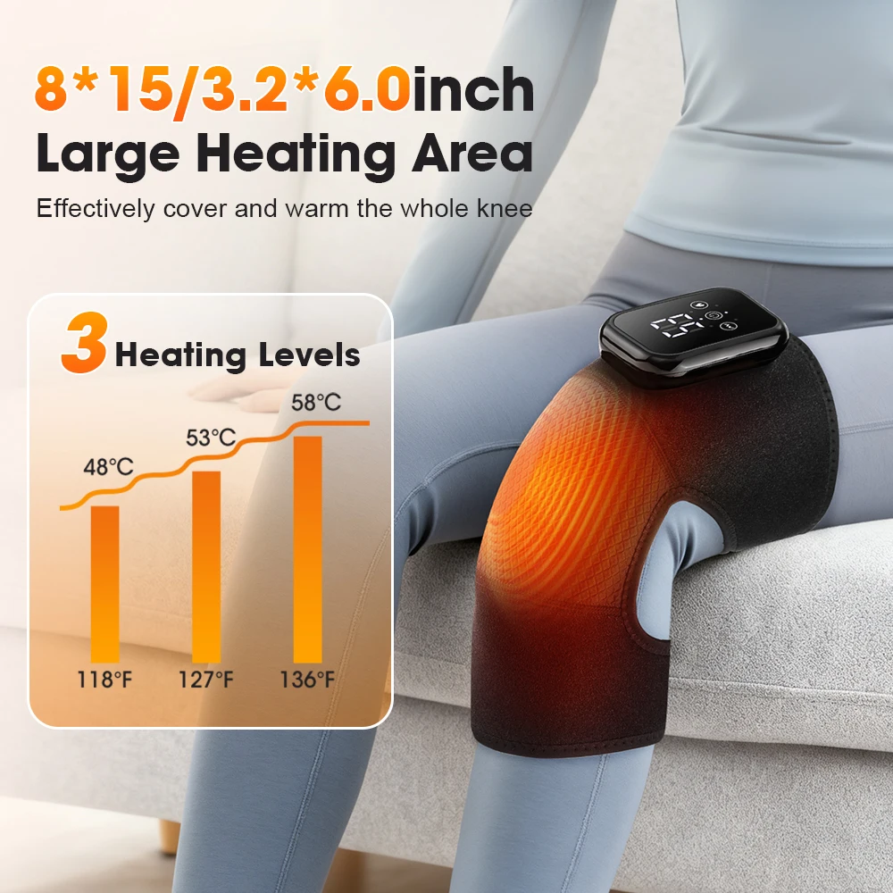 Electric Knee Massager And Elbow Brace with Adjustable Strap 3 Gears Vibration 3 Levels Joint Heating Therapy Massage Device