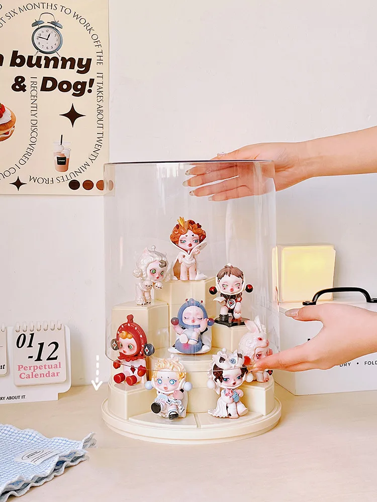 Acrylic Clear Display Case Dustproof Blind Box Storage Showcase 360° Rotating Display Box Stand for Collectibles Action Figures 3