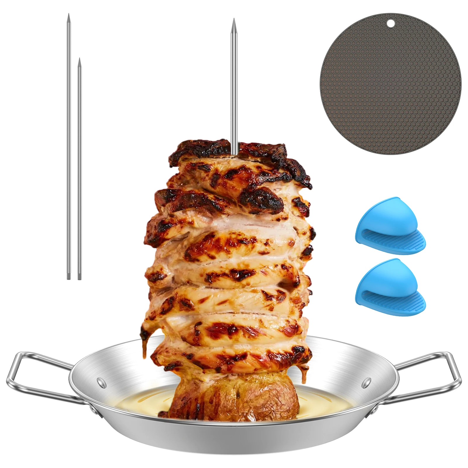BBQ Vertical Skewer Stainless Steel Vertical Barbecue Stand Barbecue Rack Skewer Grill for Kebabs Roast Chicken Picnic
