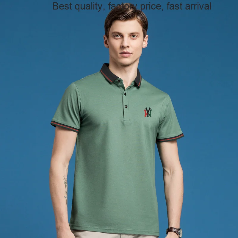 

Высококачественная Роскошная брендовая однотонная Повседневная рубашка-поло с вышивкой на манжетах, Новая Модная и удобная мужская рубашка-поло с вышивкой