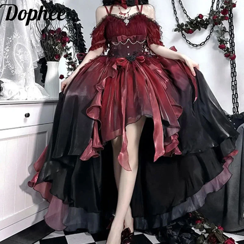 Dophee Original Red Bride Flower Wedding Dress Heavy Luxury Lolita Dress Women Elegant Princess Mopping Floor Trailing Dress - AliExpress 