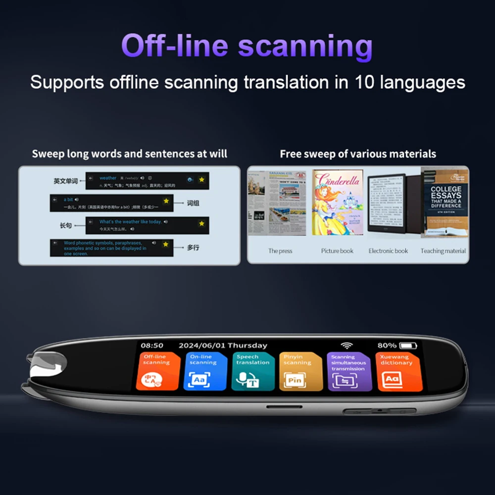 Dictionary Translation Pen Scan Reader Device Text Scanning Reading Translator WiFi/BT Connection 142 Languages Online