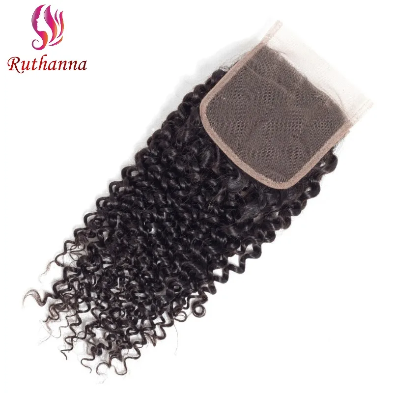 Kinky Curly 4x4 Lace Closure Human Hair Pre-Plucked Natural Color Brazilian Virgin Hair Transparent Lace Closure For Women