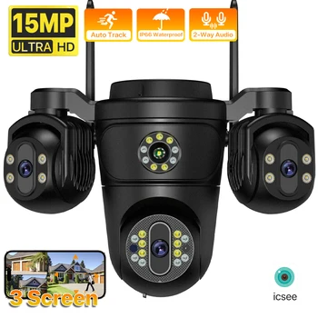 Three Screen Three Lens 15MP HD WIFI IP Camera 10MP Dual Lens Camera Auto Tracking IP66 Waterproof CCTV Video Security Cam iCsee 1