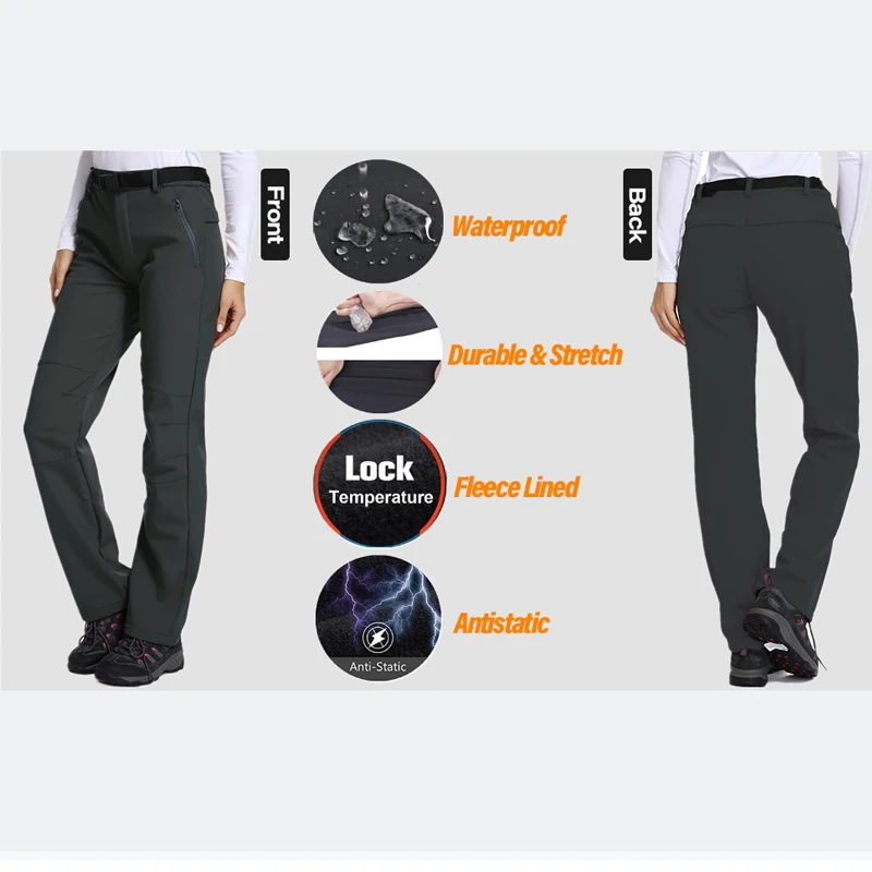 TRVLWEGO Women Hiking Pants Camping Climbing Hunting Trekking Trousers Softshell Waterproof Winter Super Warm Windproof Clothes for hiking pants