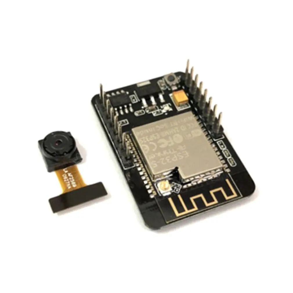 Carte ESP32-CAM montrant le port USB, le slot microSD et la caméra