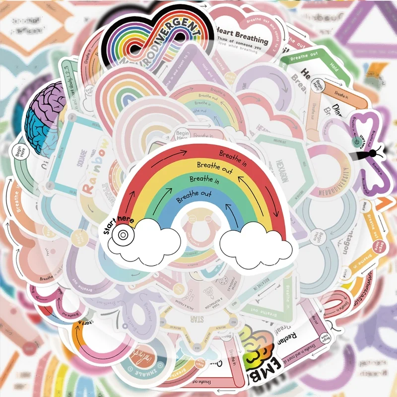 50 Soothing Sensory Stickers, Vibrant Sticker Decals, Multiple Styles Without Duplication, Suitable for Water Bottles, Laptops, Suitcases, Skateboards, Guitars, Party Decorations - 3