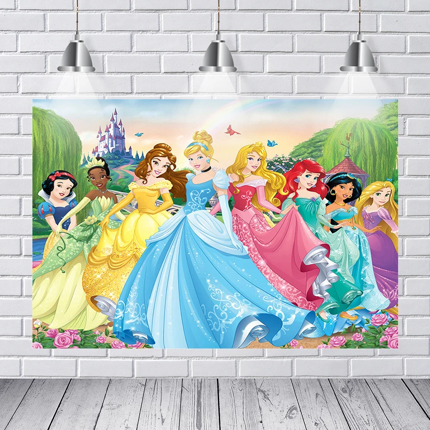 Disney Princess Snow White Elsa Cinderella Girls Birthday Photography Backgrounds Party Decors Baby Shower Photo Studio Backdrop