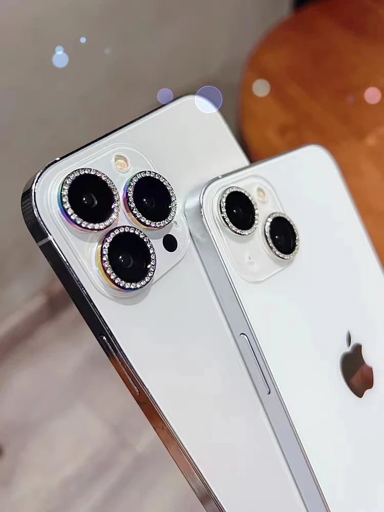 Glitter Bling Metal Glass Camera Lens Protector Per Iphone 15 14 13 11 Pro Max Plus 12 Mini 15Pro 14Pro Women Ring Lens Cover