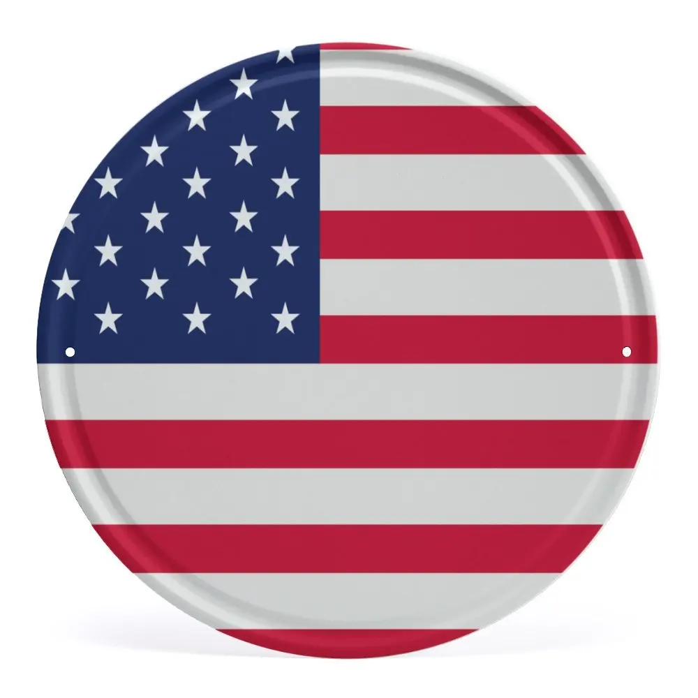

Флаг США, круговой Металлический Настенный Декор для дома, бара, кофе, стен гаража, закусочной, паба, забавной кухни, металлические жестяные знаки 12 × 12 дюймов