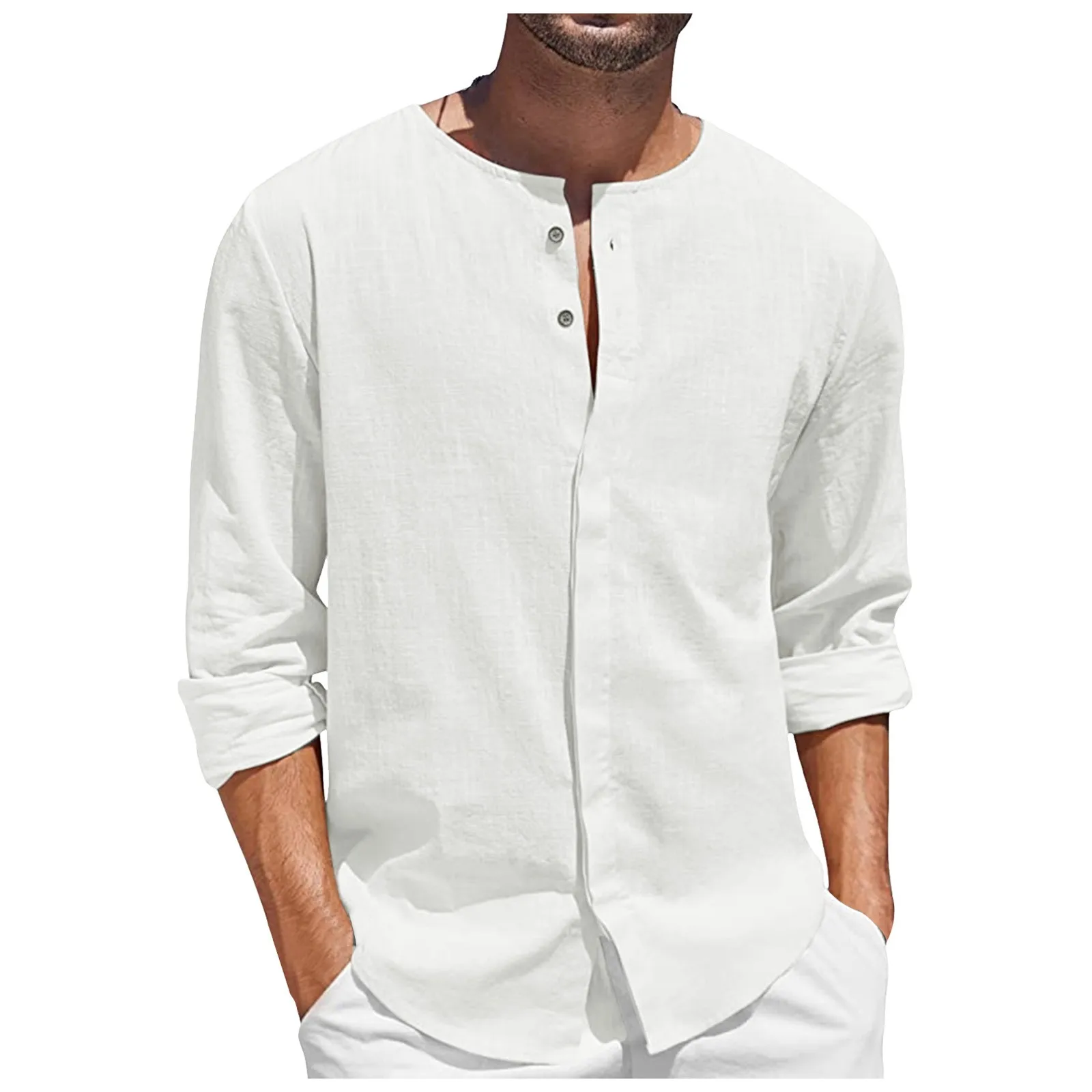 Shirt For Mens Fashion Mens Summer Cotton Linen Shirt Long Sleeve T Shirt Button Casual Beach Shirt Cardigan Hotsale Blouse