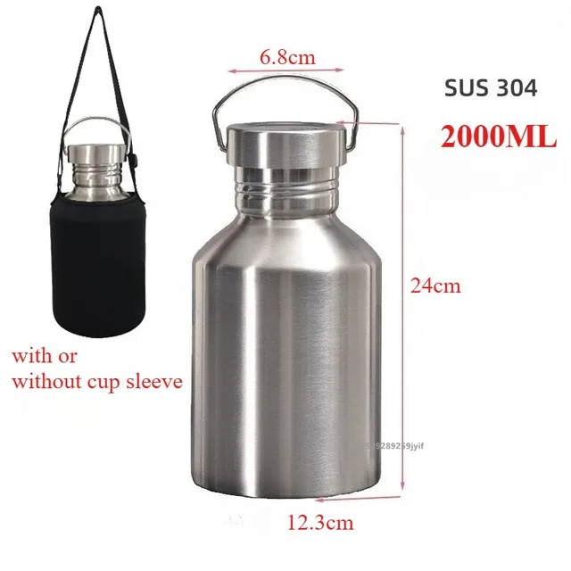 2000ML Large Capacity Sports Water Bottle Single Wall Stainless Steel Kettle Travel Outdoor Portable Flasks Cycling Drinkware 2