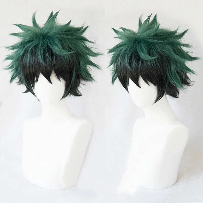 My Hero Academia Boku No Hiro Akademia Izuku Midoriya Short Green Black Ombre Heat Resistant Cosplay Costume Wig