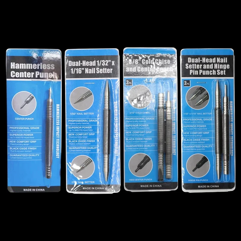 Spring Tool Hammerless Nail Set Center Holes Punch Spring Loaded Marking Metal Wood Drill Door Pin Removal Tool