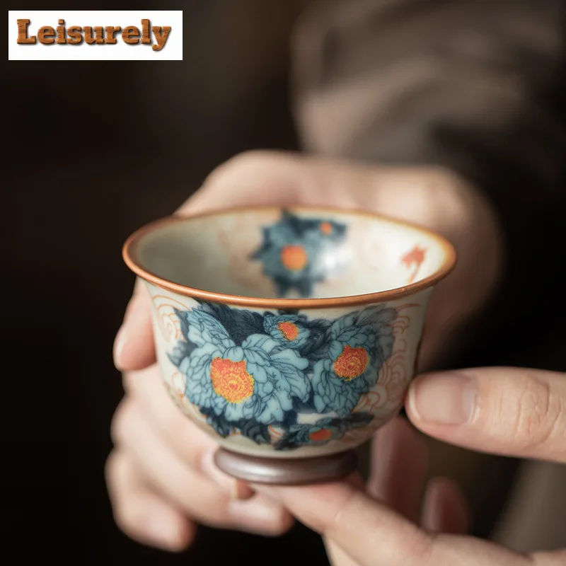 2pc/lot Ru Kiln Teacup Antique Tea Bowl Jug Tea-tasting Fragrance Cup Jianzhan Master Cups Chinese Tea Household Cafes Gift 65ml