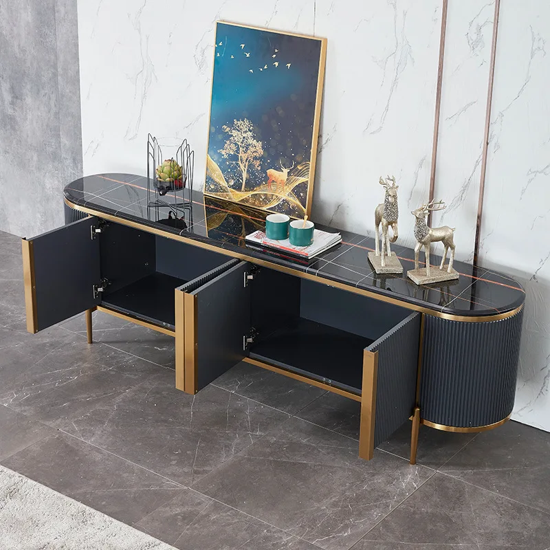 Elegant Living Room Golden Modern Design Furniture Tv Stand and Coffee Table With Marble Top Stainless Steel Leg