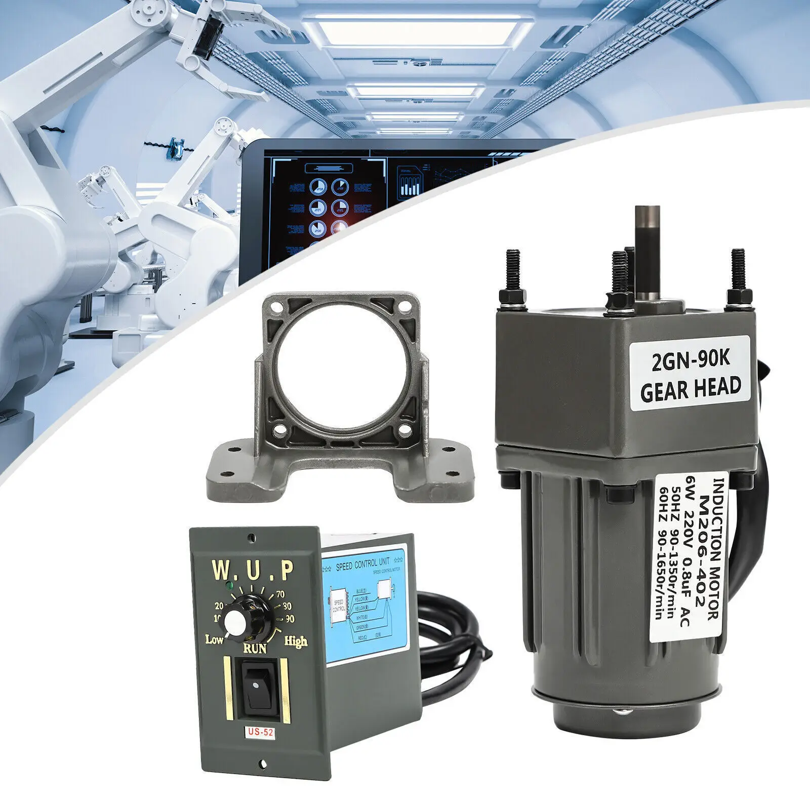 AC 220V Getriebemotor 90:1 (90K) Einstellbares Untersetzungsgetriebe 15 U/min + Steuerung