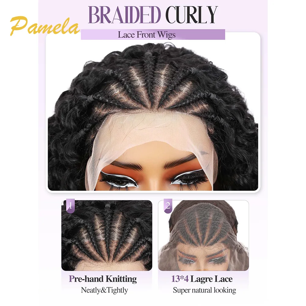 250% Density 100 Human Hair Curly Braided Wigs 13x4 Lace Front Crochet Human Hair Glueless Wigs For Black Women Deep Wave Wigs