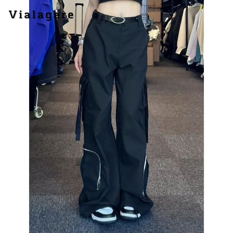 

Vintage Casual High Waist Solid Color Pockets Cargo Pants Women Streetwear Style Wide Leg Overalls Baggy Retro Loose Trouser