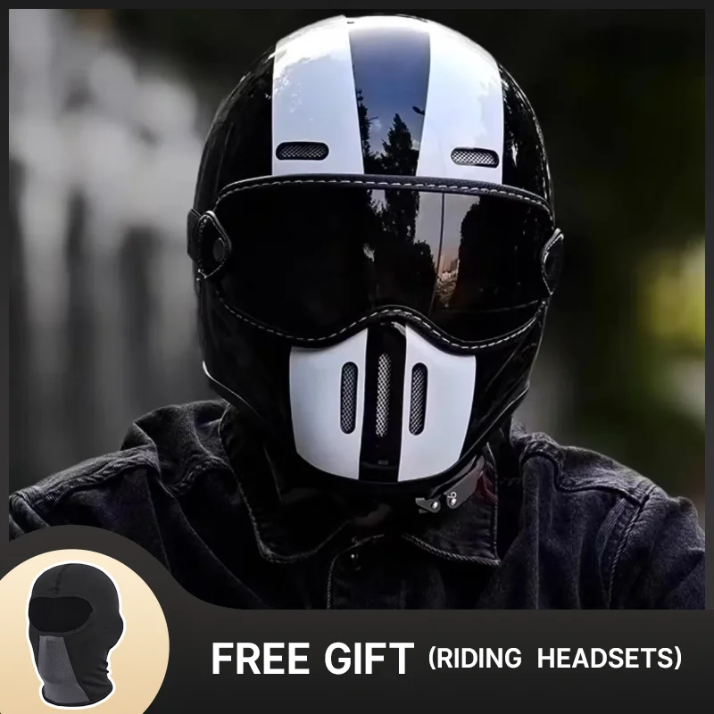 

Retro Style Vintage TT&COCASCOS Full Face Helmet Cafe Racer Light Weight Shell Fiber Glass Open Face Helmet with DOT Approved