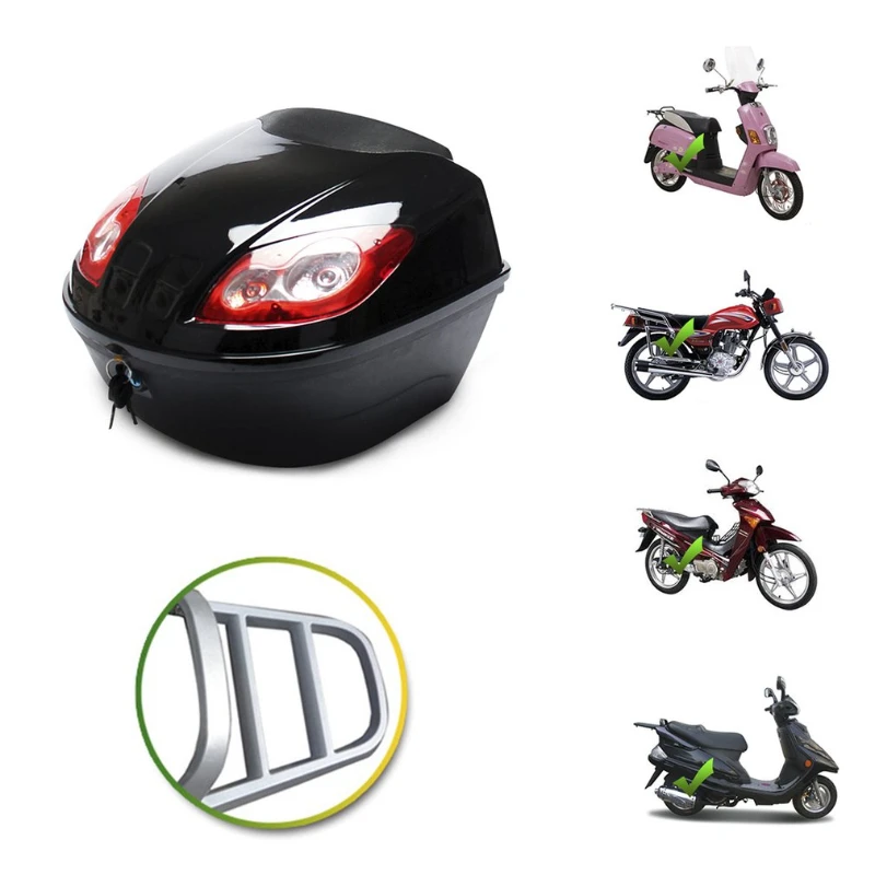 Motorcycle Tail Box Motocycle Tail Box Electric Scooter Trunk Motorcycle Top Hard Case Helmet Storage Case Luggage Reflective Lamp