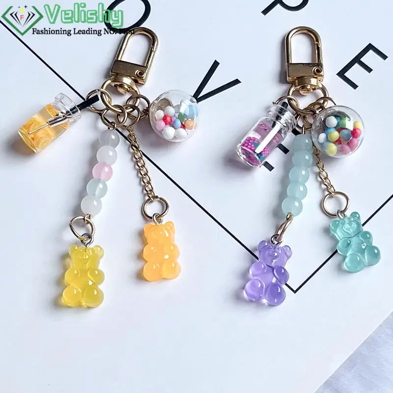 Cute Rainbow Gummy Bear Portachiavi Candy Pendant Milk Tea Cup Portachiavi Zaino Car Charms Decorazione Borsa Accessori