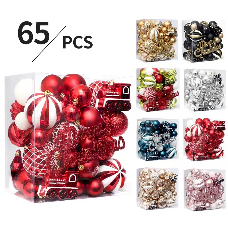 65pcs Christmas Tree Balls set Christmas Ball Ornaments Plastics